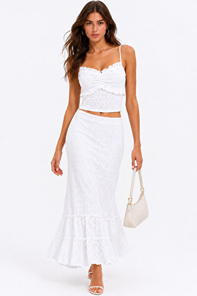 SHEBARA White Crop and Skirt Lace Trend Set