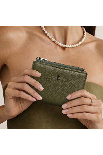 Platin Khaki Leather Women's Zipper Wallet