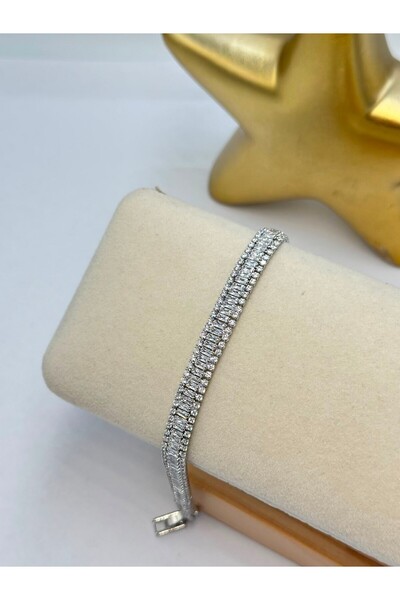 BYYEŞO Full Baguette Stone Detailed Steel Bracelet