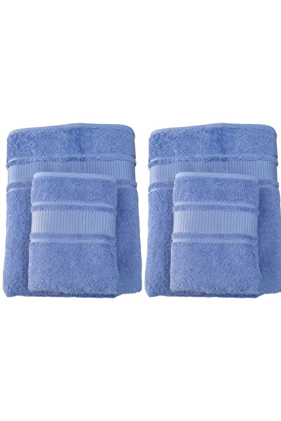 Özdilek Colorist 100% Cotton Towel Set G.Blue Color 4-Piece (Hand Face Towel+...