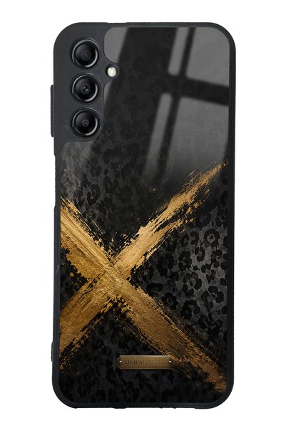 Spoyi حافظة هاتف سامسونج A14 بتصميم Golden Leopard X لامعة
