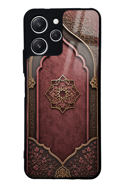 Spoyi حافظة هاتف لامعة بتصميم شعار عثماني باللون العنابي لهاتف Xiaomi Redmi 12