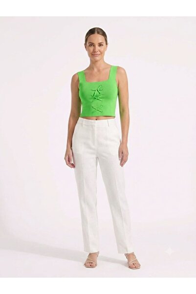 onno style women Sleeveless Square Neck Tricot Women's Blouse with Lace Detail