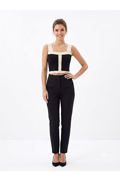 onno style women Strapless Sleeveless Button Detail Tricot Women's Bluz
