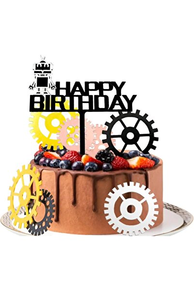 Baloane Vesele Topper Tort Robot si Roti Dintate Happy Birthday Decor Industr...