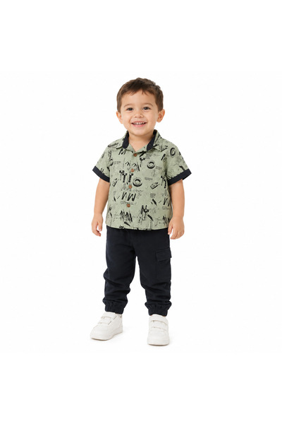 Generic Boy's Shirt and Trousers Set with Fashionable Prints |   Short-Sleeve...
