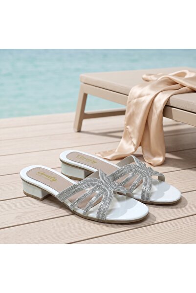 Fuzhoulanyang Women’s Fashion Flat Slide Sandals, Pearl Rhinestone Open Toe S...