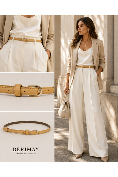 DERİMAY Elegantly Designed Thin 1 cm Women's Belt with Minimal Buckle, Compat...