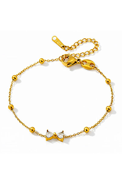 OEM Brățară Crystal Bow aurie, din oțel inoxidabil, cu zirconiu cubic, placat...