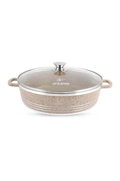 Lifesmile Life Smile 36 cm Oven-Safe Granite Coating Cooking Pot with Glass L...