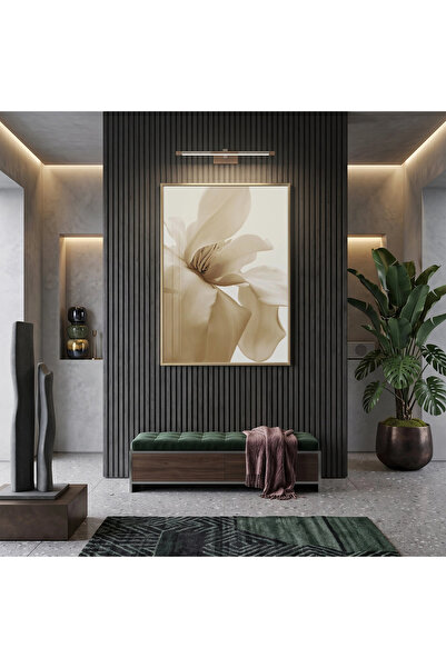 KOLAJTASARIM Poster de masă din sticlă cu ramă metalică aurie, Magnolia, bej ...