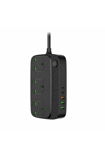 hoto شريط طاقة متعدد المنافذ - 3 منافذ تيار متردد + 4 منافذ USB - سلك تمديد 3...