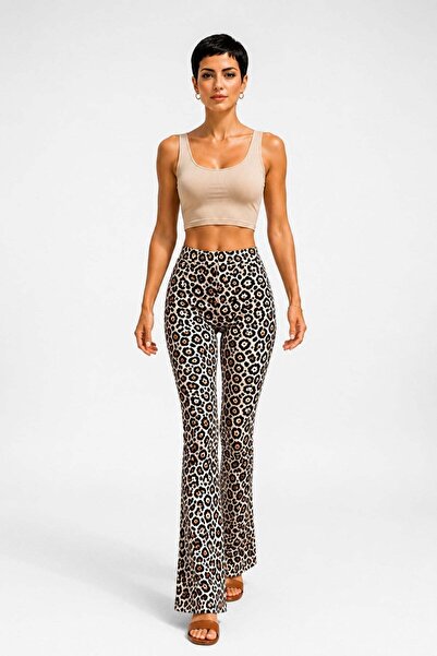 penyebizden Spanish Flared Leggings-White Leopard