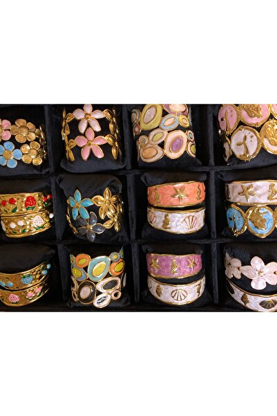 KAYANCLICK Colorful Flower Enamel Ring Set Stainless Steel Enamel Rings