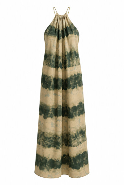 HAZELANNA Khaki Dress with Neck Tie
