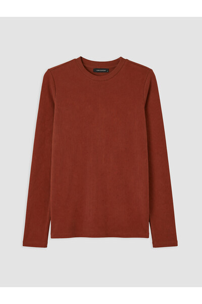 LC Waikiki Lcw Everyday Burgundy Crew Neck Women's Ribbed Bodysuit