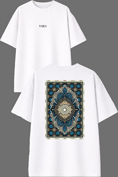 VSRN Ethnic Carpet 4 Design Back Printed White Oversize T-Shirt
