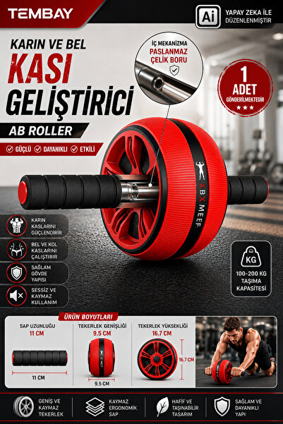 TEMBAY AB Fitness Rulosu Karın Kası Egzersiz Tekerleği Spor Aleti