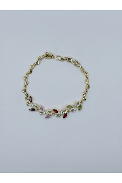 MAREM Luxury Premium Colorful Zircon Stone Steel Women's Bracelet 17+2 cm Gol...