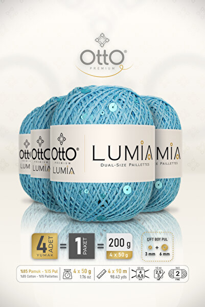 Otto لوميا - ترتر فيروزي (9442) - عبوة من 4 قطع × 90 متر/50 جرام - قطن، ترتر ...