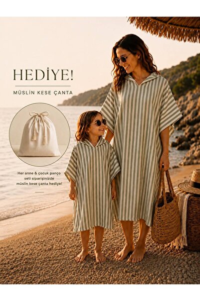 NUNA'S Atelier Defne | Anne & Çocuk Panço Seti | Kapüşonlu Plaj ve Havuz Panç...