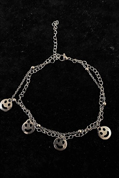 OGHAMAY Silver Color Smiley Face Model Extension and Ball Chain Steel Anklet ...