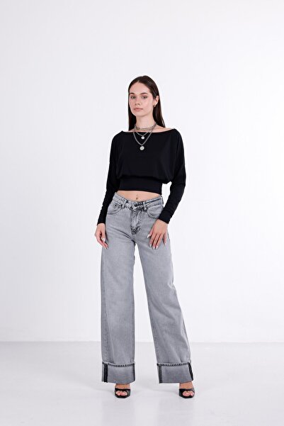 i8 Denim بنطال جينز واسع الساق مع طيات