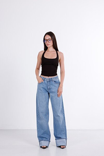 i8 Denim بنطال جينز واسع الساق مع طيات