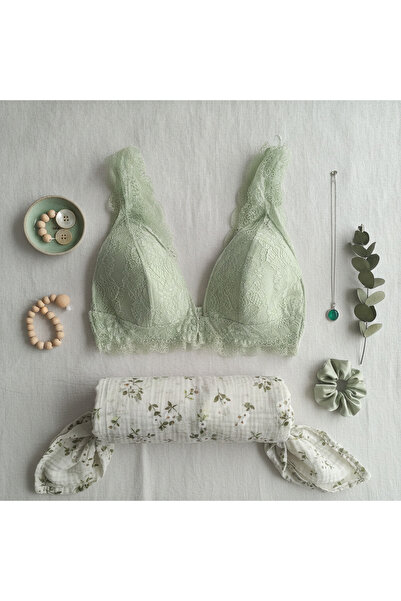 BONBON Women's Lace Front Snap Breastfeeding Bra Water Green Color Bb2683