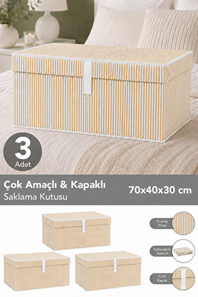 Meleni Home Mega Plus 3-Piece Set - Multi-Purpose Storage Box with Lid, 70x40...