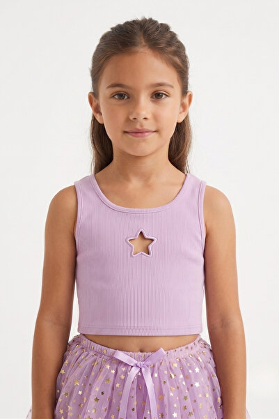 Le Mabelle Lilac Star Embroidered Corded Strap Crop Blouse for Girls - Cindy