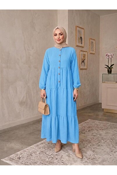 ECEYLÜL MODA فستان طويل فضفاض من القطن بنسبة 100%، أسود اللون، بأزرار أمامية،...