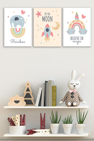 Tilki Dünyası 3-Piece Children's Room Canvas Painting Set Model 13 - Baby Roo...