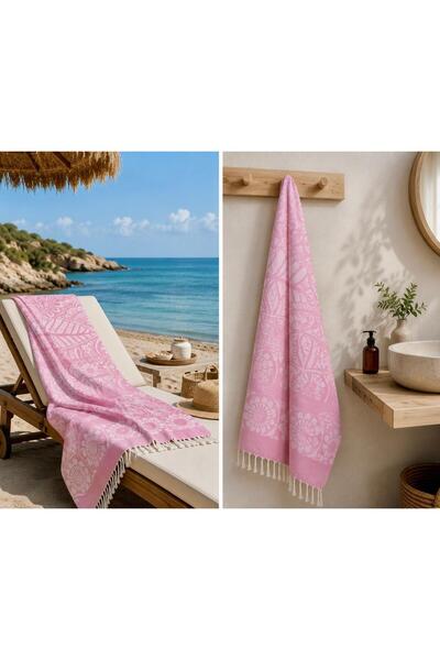 Missi Aegean Breeze Double-Faced Mandala Jacquard Peshtemal - Pink - 100% Cot...