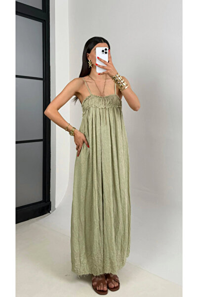 My Blog Khaki Adjustable Strap Lined Gipeli Dress - 2Y3317