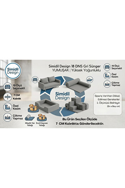 Simidil Design 18 DNS Sert Gri Sünger - Orta Sertlikte 7 cm Kalınlık Yüksek Y...