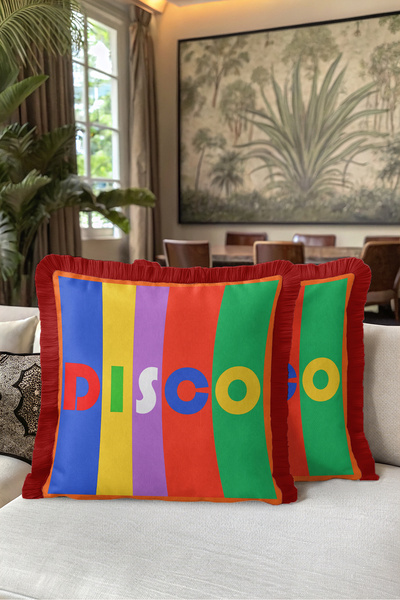 Evimde Bambaşka Striped Disco Fringe Pillowcase - Pop Art Retro Modern Multic...