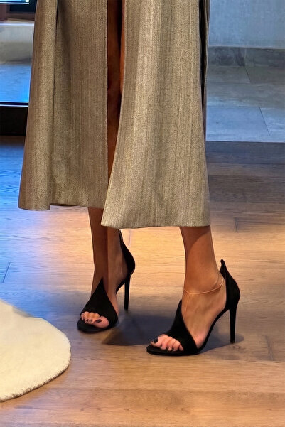 TrendyAnka Pantofi de seară foarte eleganți, din piele intoarsa neagră, cu to...
