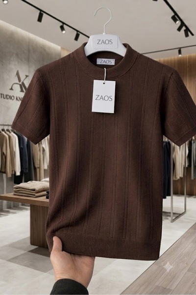 zs zaos fashion Men's Summer Short-Sleeved Crew Neck Knitwear T-Shirt 0 Colla...