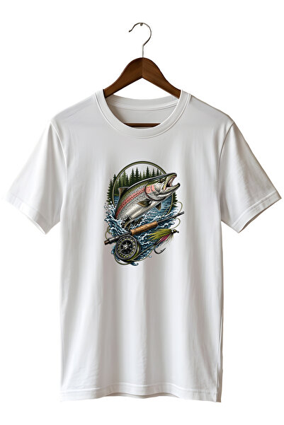 remonz Unisex Salmon Fish Print T-Shirt – Fly Fishing and Outdoor Themed Crew...