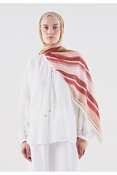 Freshscarfs Summer Blocks Desen Rami Viskon Şal Kahve-Bordo