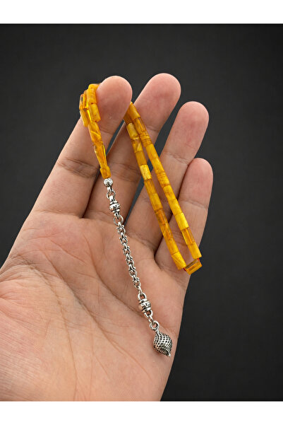 Tesbih Store Bilek Boy Diyarbakır Kesme Sıkma Kehribar 4X7 mm Gümüş Kaplama P...