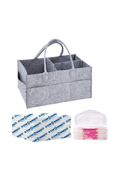STAR BABiES Caddy Diaper Organizer Grey w/ Breast Pad - 10pcs & Changing Mat ...