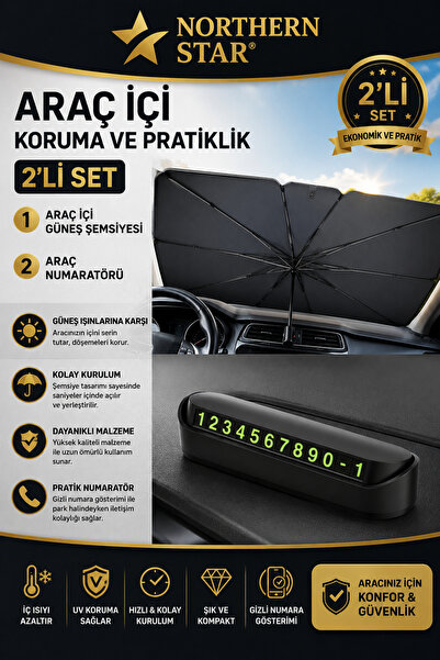 Northern Star Katlanabilir Oto Güneşlik Şemsiye Araç İçi Koruma Perdesi ve Ar...
