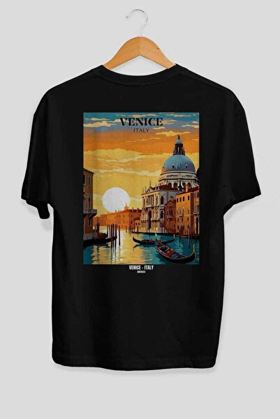 Ankhises Venecija Italija 3 Crna Oversize Majica sa zadnjim printom Unisex 10...