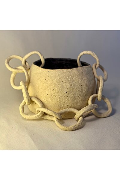 Luvita Craft El Yapımı Stoneware Zincir Detaylı Dekoratif Vazo – Modern Seram...
