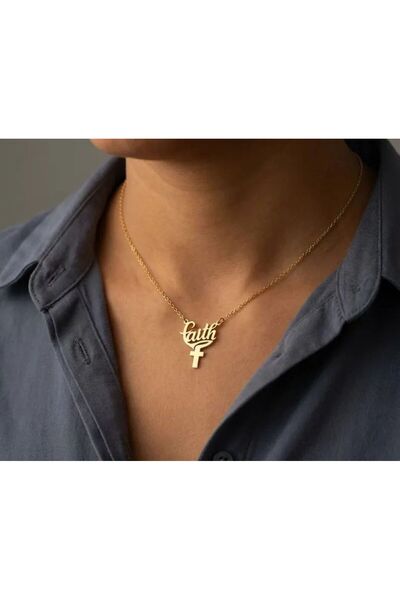 N!da Jewelry 925 Ayar Gümüş Tasarım İnanç Yazılı Haç Kolye
