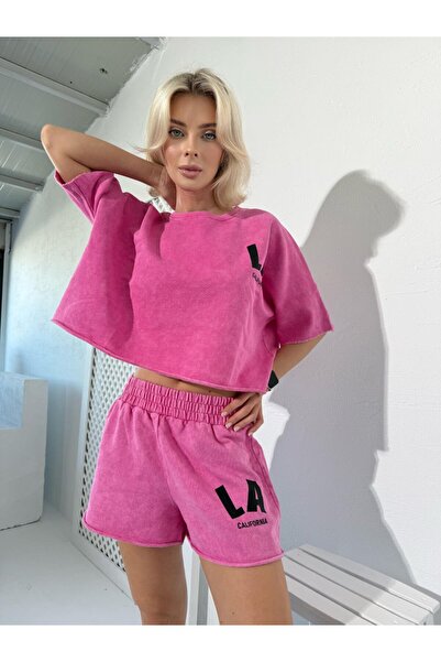 DENİKK Trend Special Washed Distressed Effect Shorts and T-Shirt 2-Piece Spor...