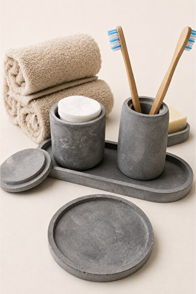 Lazuran Studio Top Bottom Set of 4 Bathroom Accessories with Tray, Toothbrush...