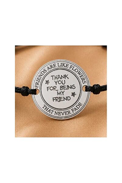 Simoshop Bratara cu snur negru reglabil si banut din Argint 925 - Friends Are...